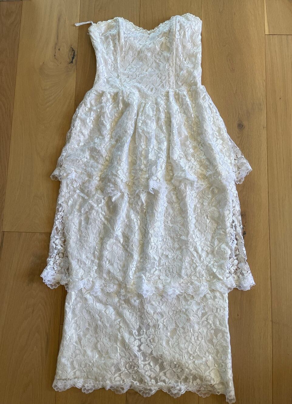 Vintage Jessica McClintock Gunne Sax White Lace Strapless S